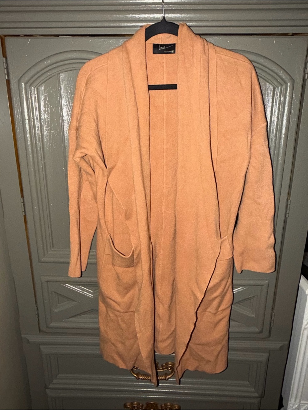 Open-Front Long Cardigan Sweater in Peach